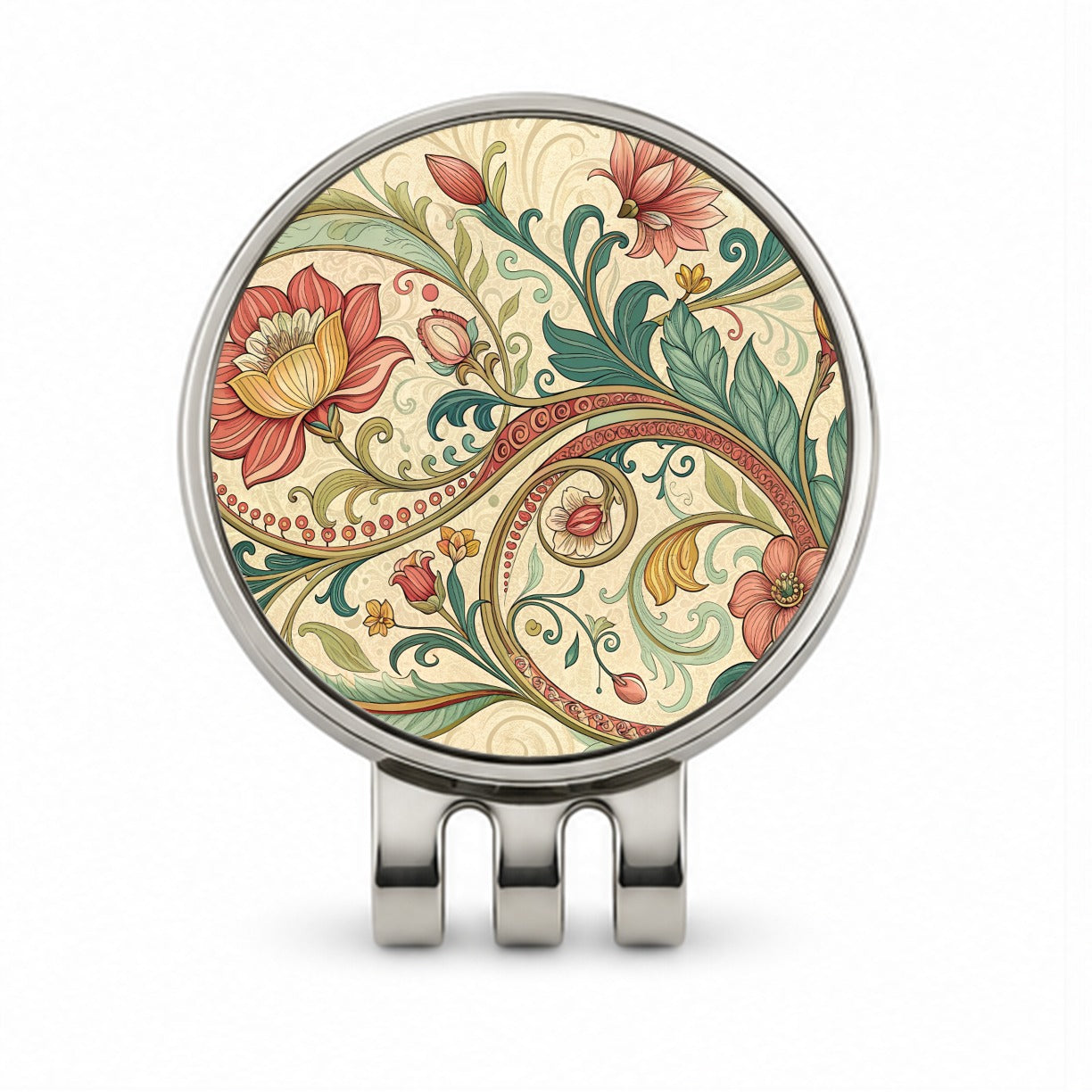 Art Nouveau Flower Leaf Pattern Golf Hat Clip with Ball Marker