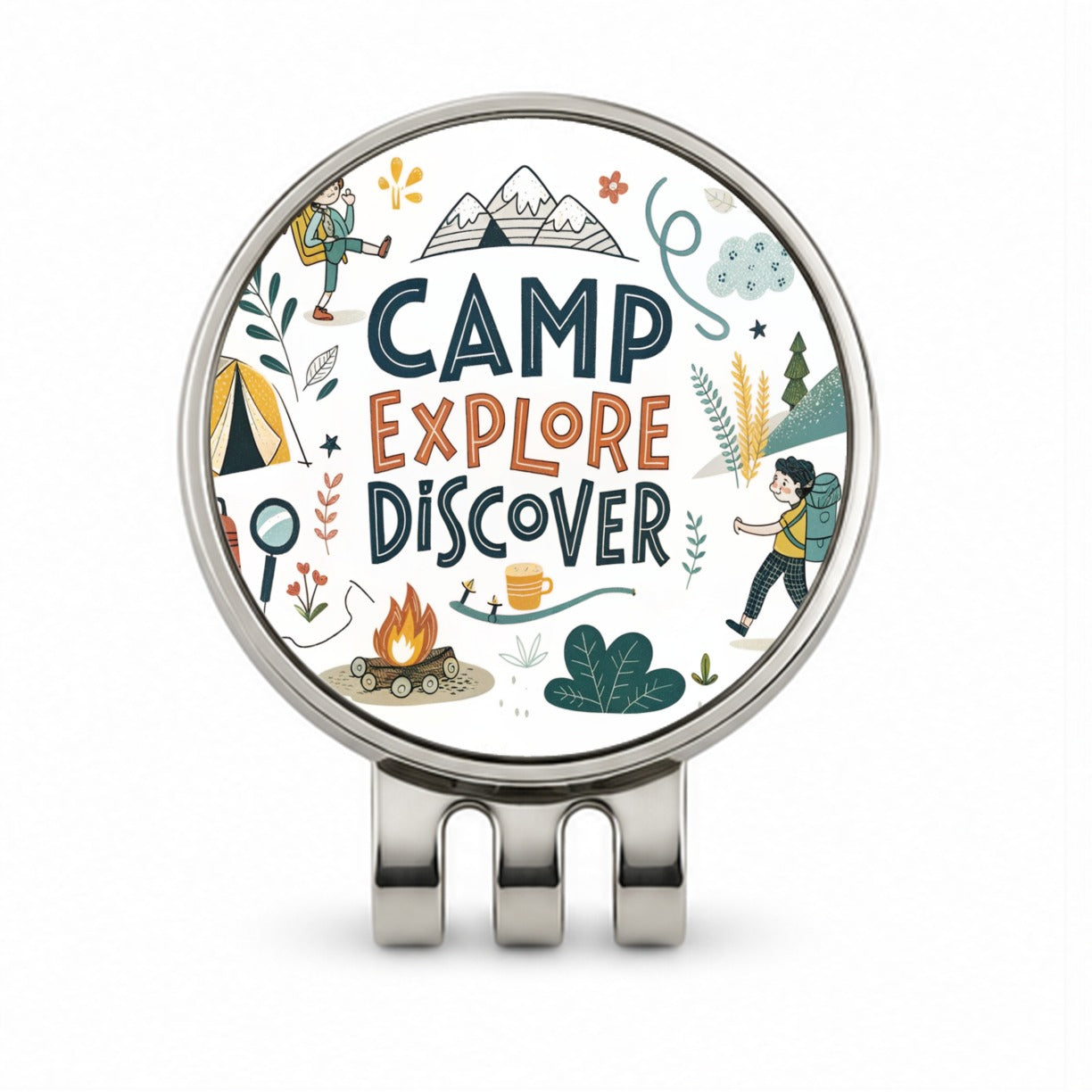 Camp Explore Discover Camping Hiking Golf Hat Clip with Ball Marker