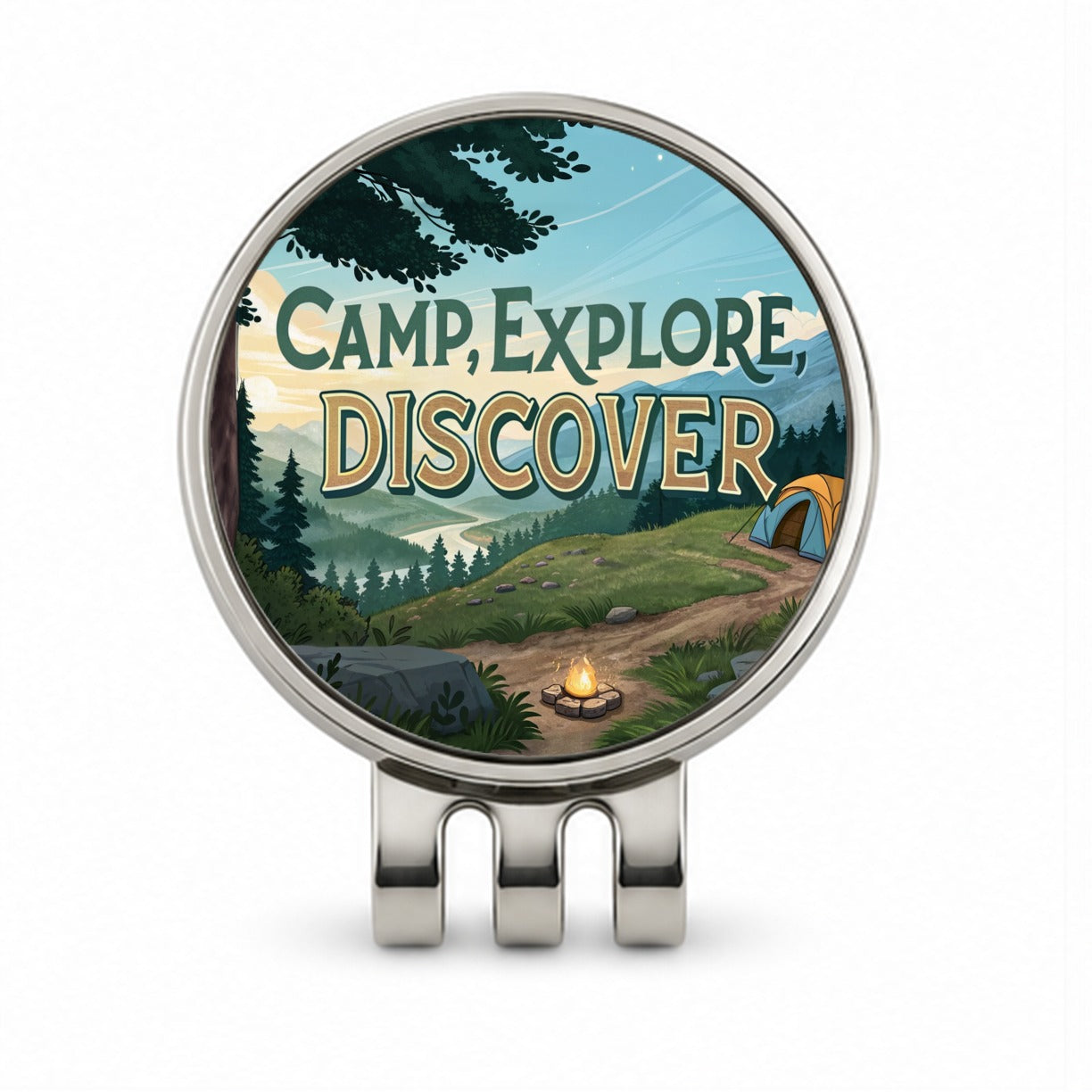 Camp Explore Discover Hiking Camping Golf Hat Clip with Ball Marker