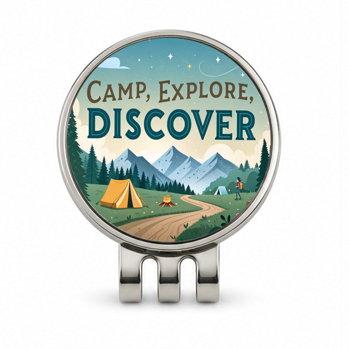 Camp Explore Discover Text Camping And Hiking Golf Hat Clip with Ball Marker