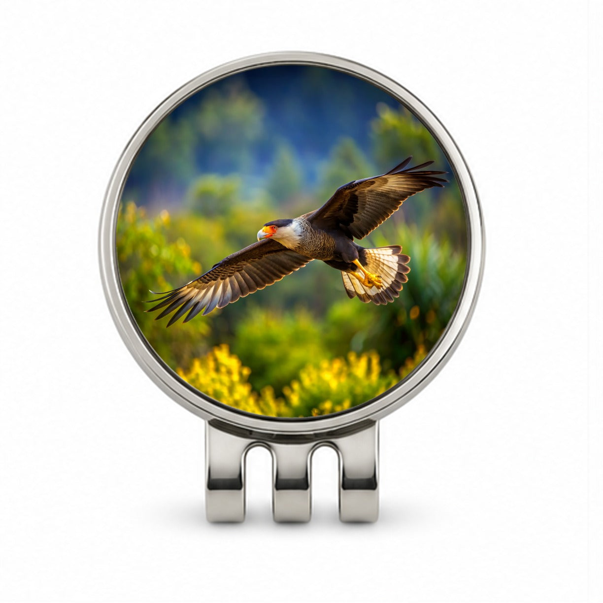 Caracara Raptor in Flight Golf Hat Clip with Ball Marker