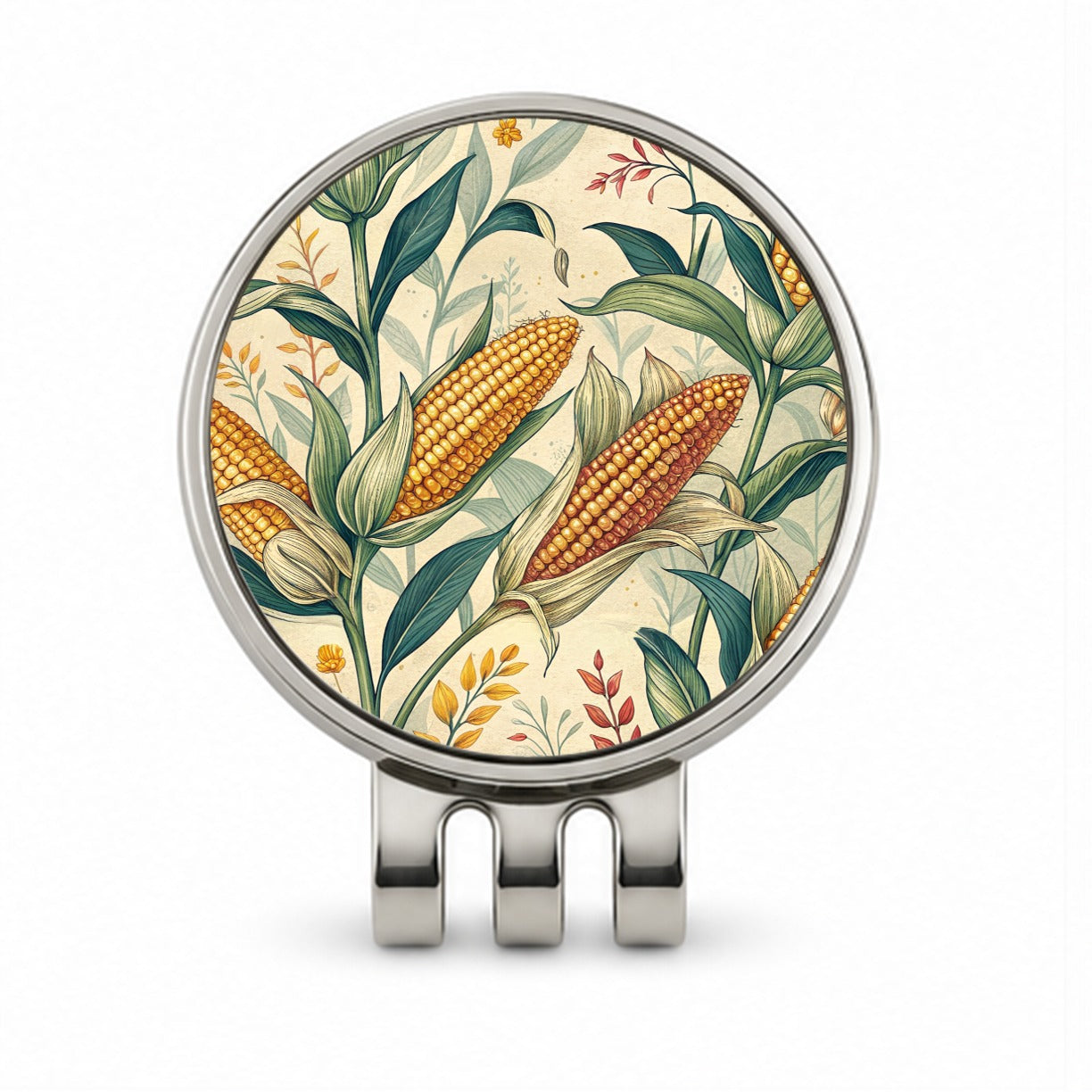 Corn on the Cob Pattern Golf Hat Clip with Ball Marker