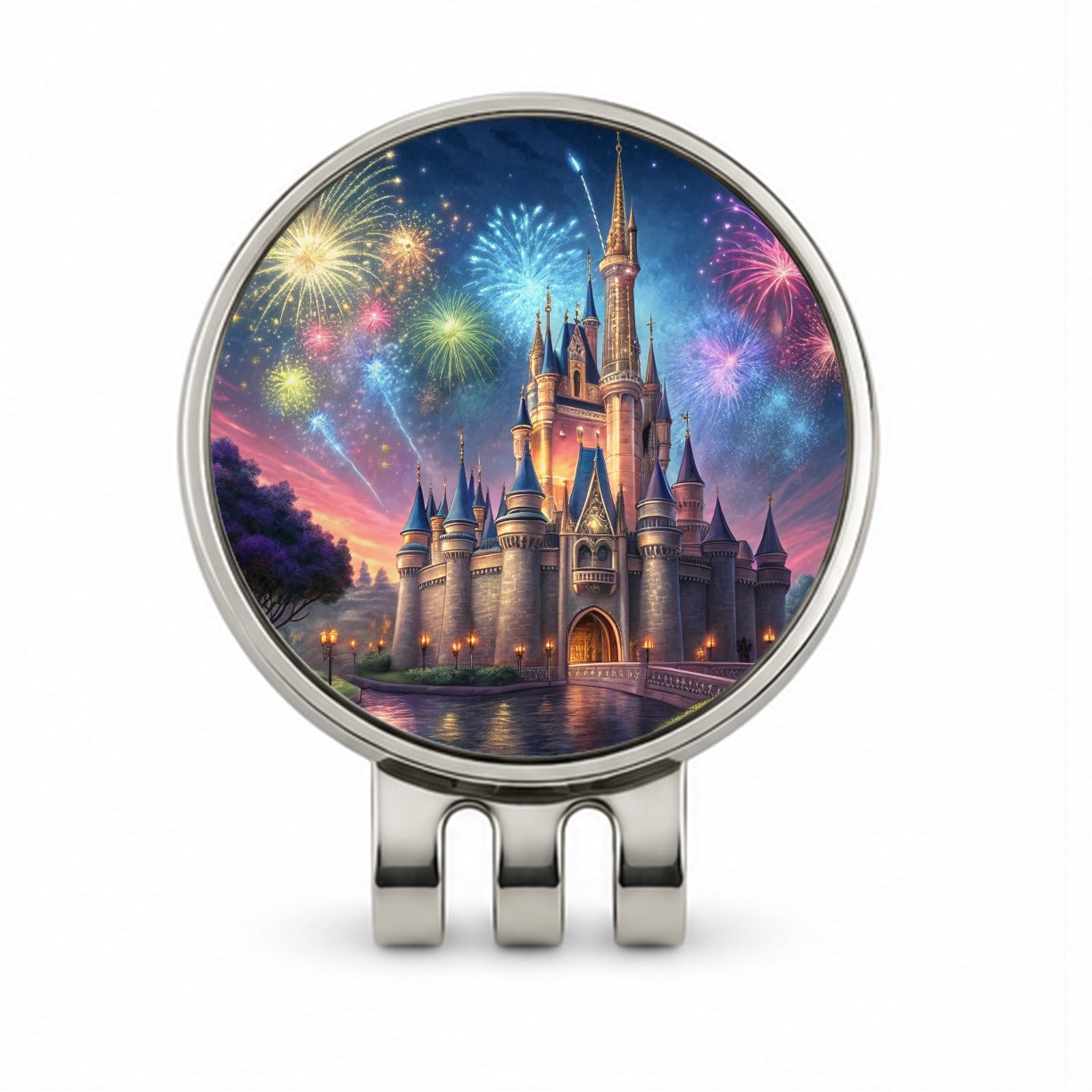 Fantasy Kingdom Castle Fireworks at Night Golf Hat Clip with Ball Marker