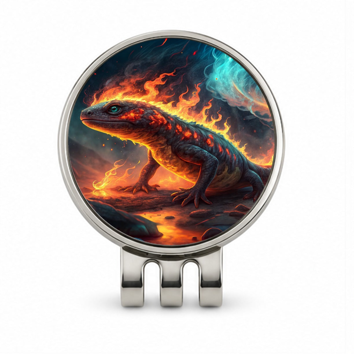 Flaming Fantasy Salamander at Night Golf Hat Clip with Ball Marker