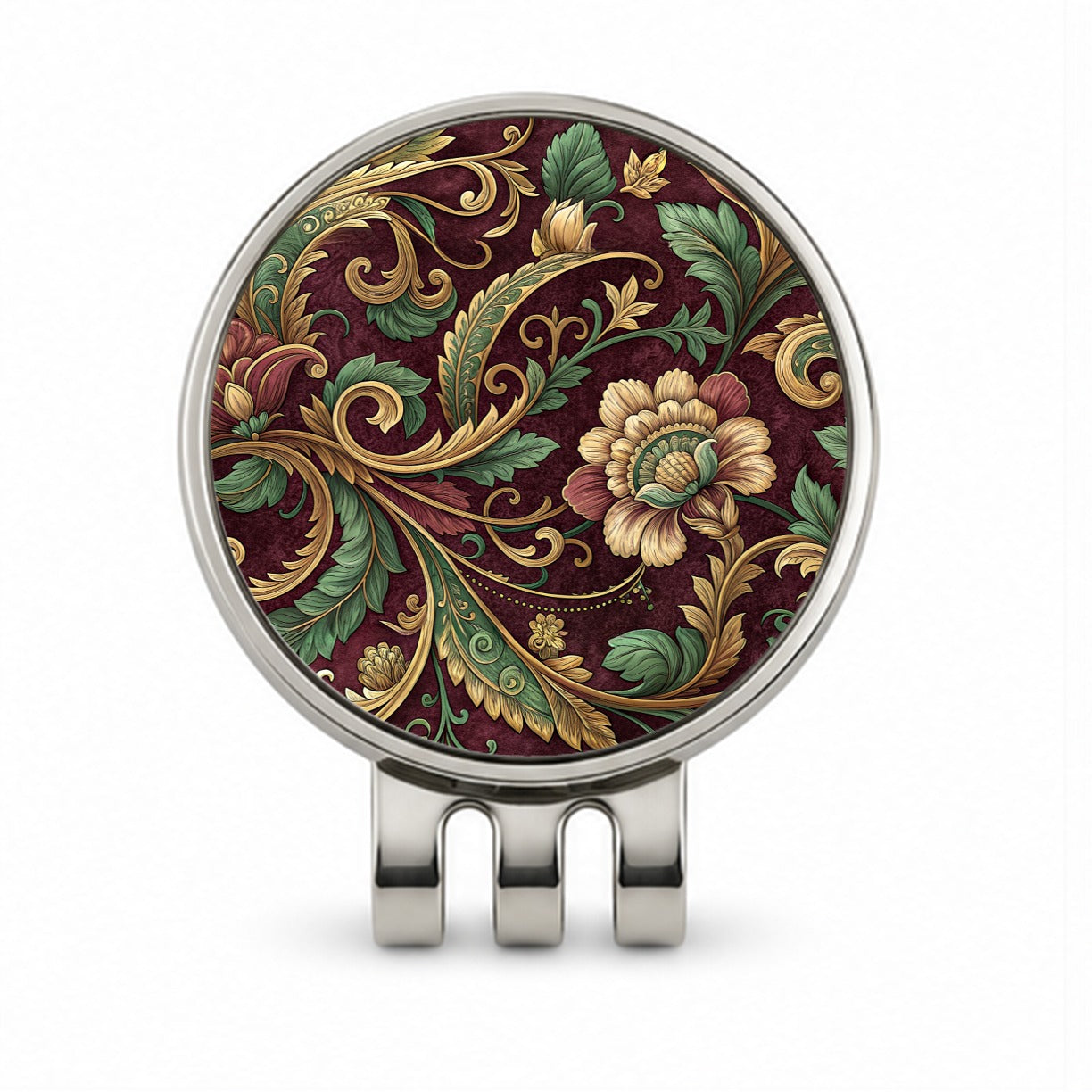 Floral Victorian Decorative Pattern Golf Hat Clip with Ball Marker