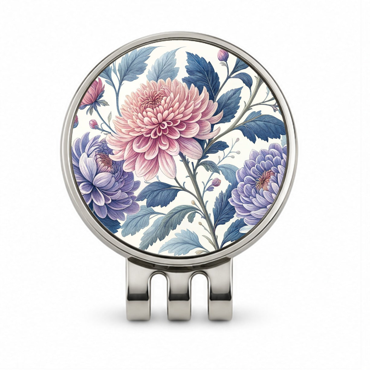 Flowers Pink Blue Purple Pattern Golf Hat Clip with Ball Marker