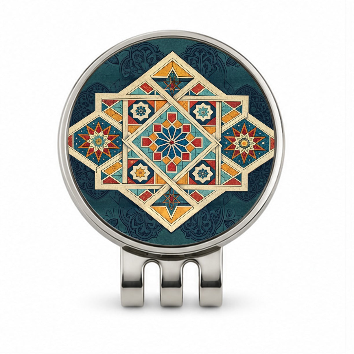 Geometric Retro Vintage Pattern Golf Hat Clip with Ball Marker