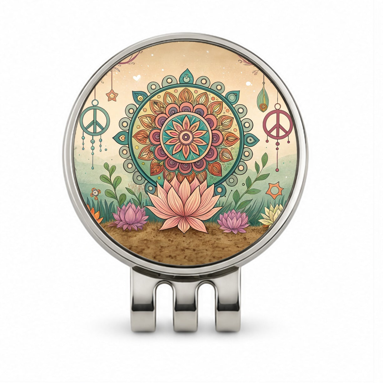 Hippie Yoga Peace Mandala Flower Golf Hat Clip with Ball Marker