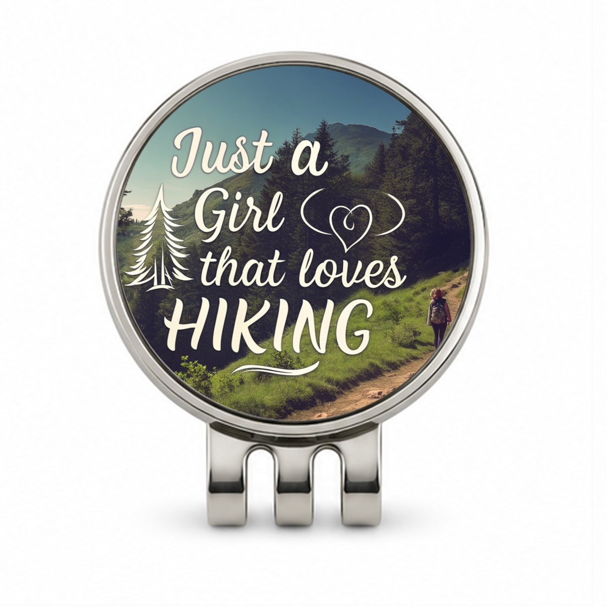 Just A Girl That Loves Hiking Adventure Golf Hat Clip with Ball Marker