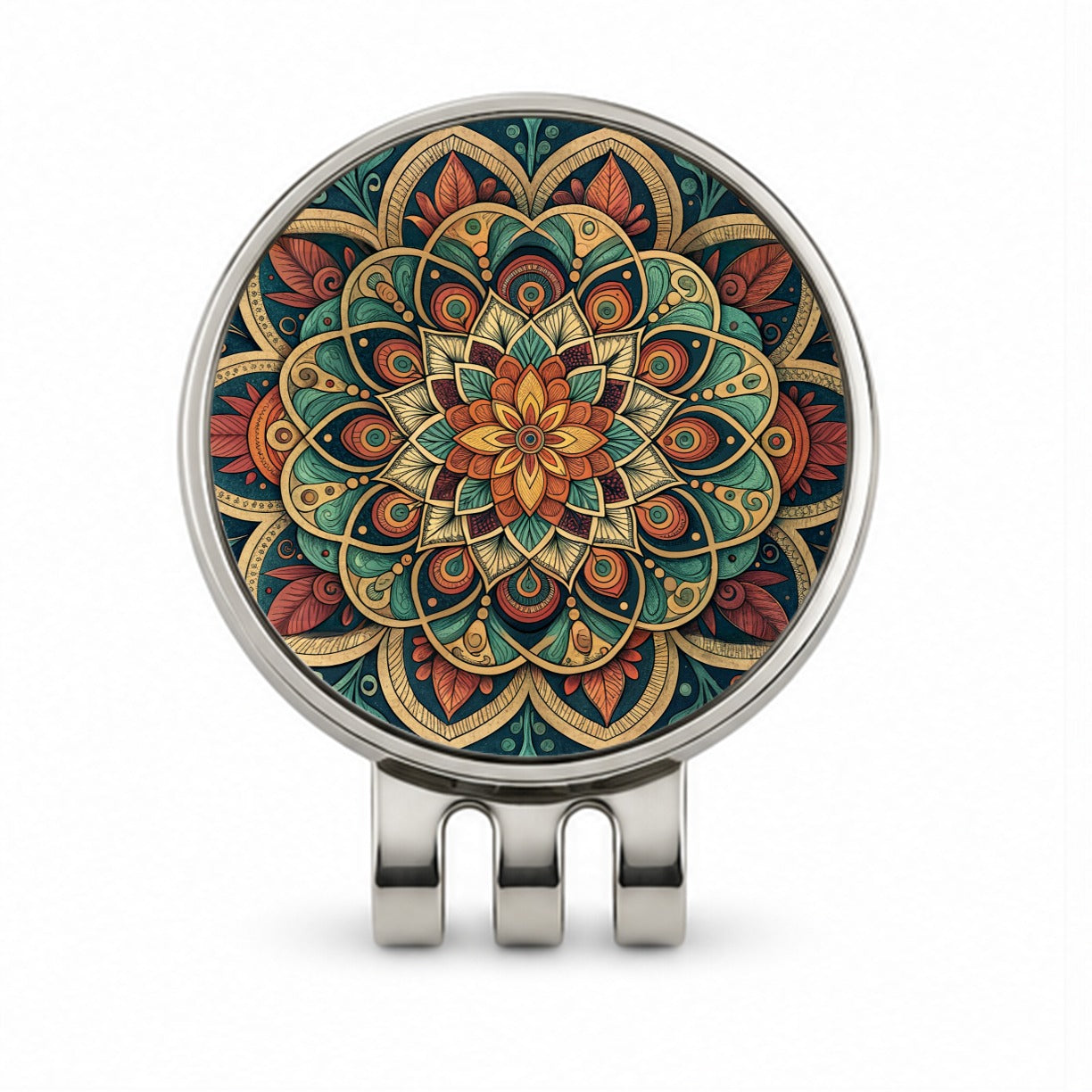 Mandala Colorful Floral Pattern Golf Hat Clip with Ball Marker