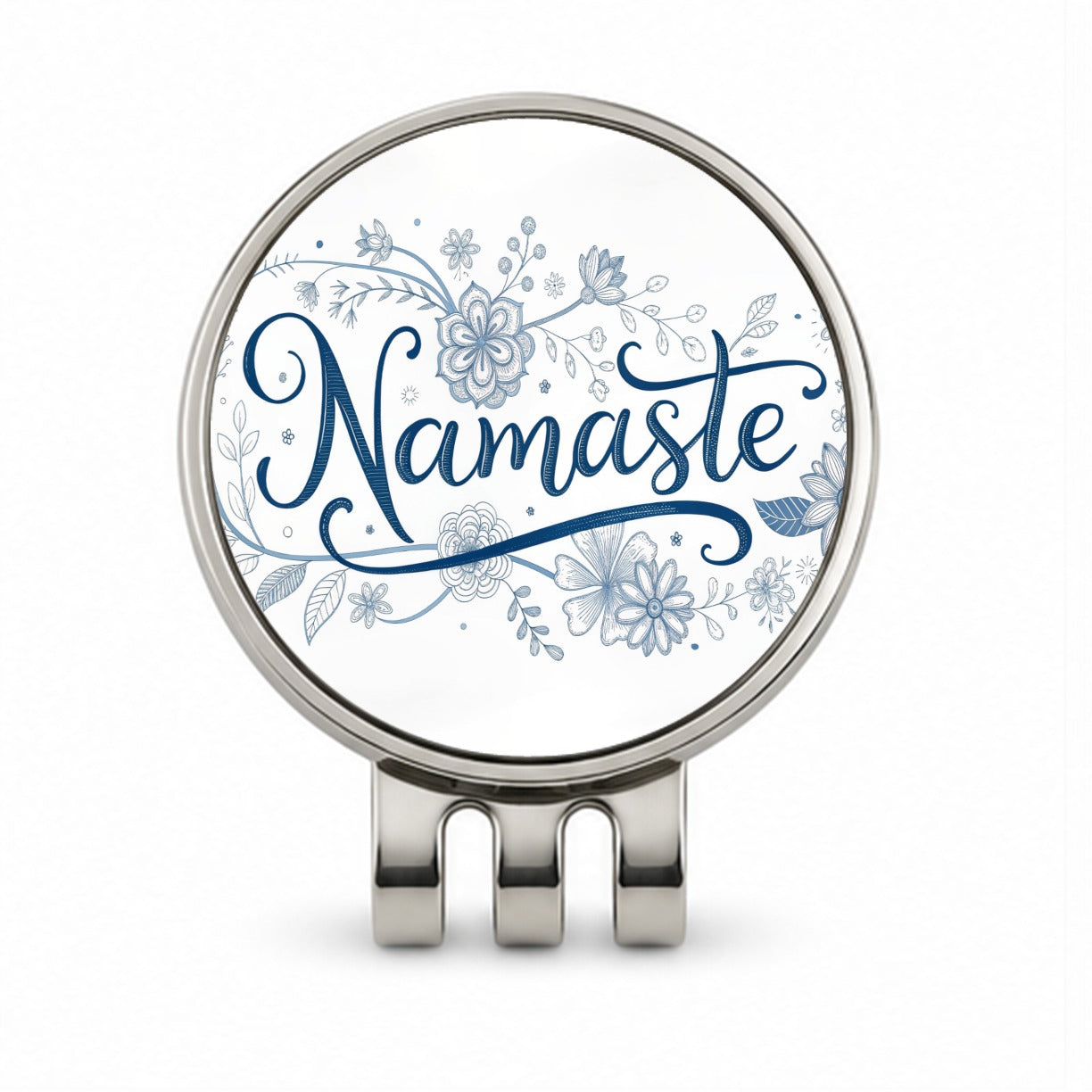 Namaste Blue Floral Golf Hat Clip with Ball Marker