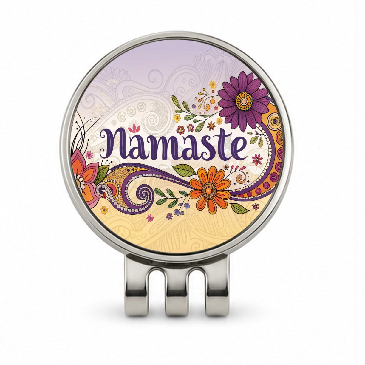 Namaste Flower Fun Retro Golf Hat Clip with Ball Marker