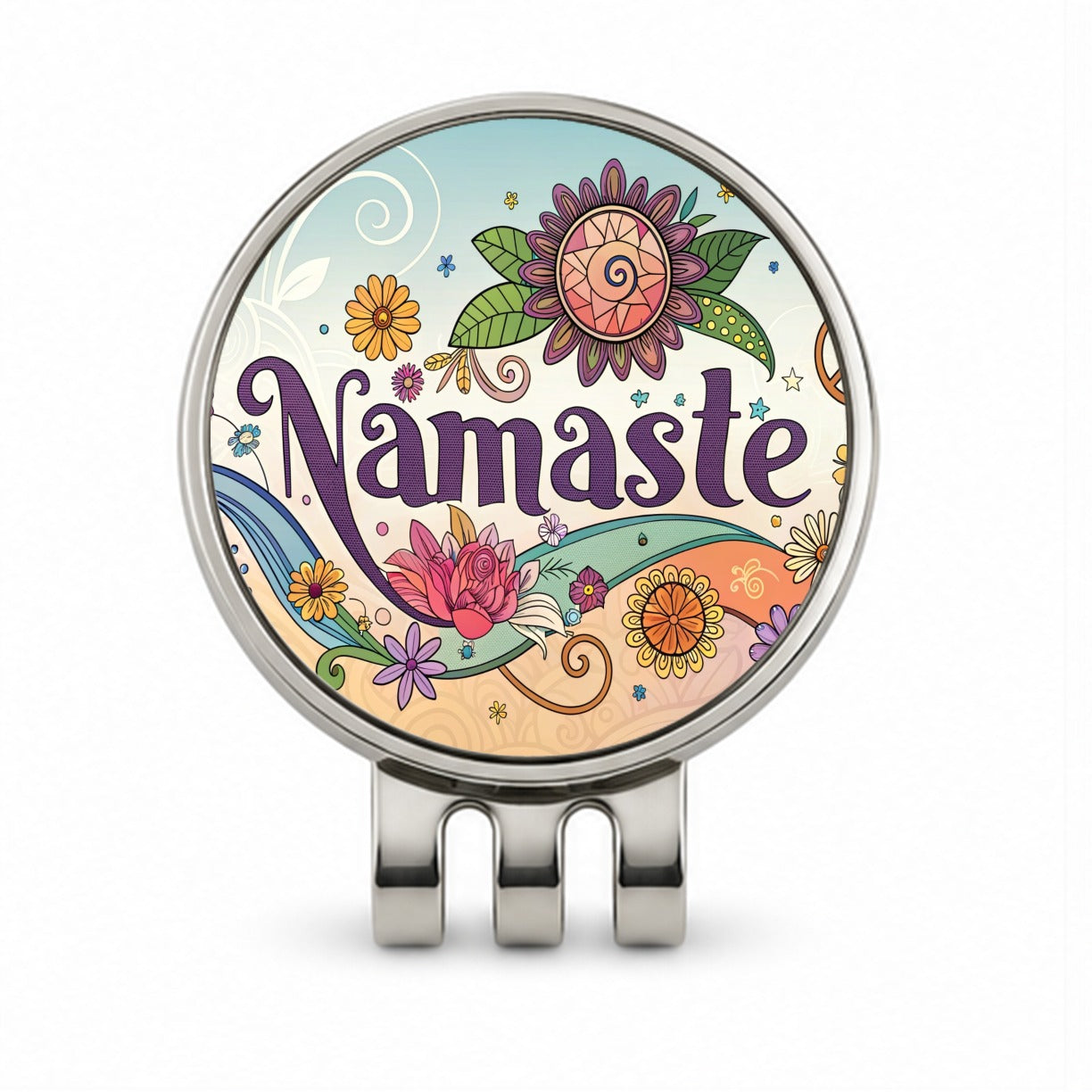 Namaste Hippie Retro Peace Flowers Golf Hat Clip with Ball Marker