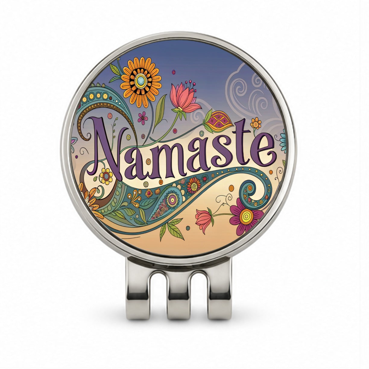 Namaste Yoga Hippie Flower Power Golf Hat Clip with Ball Marker