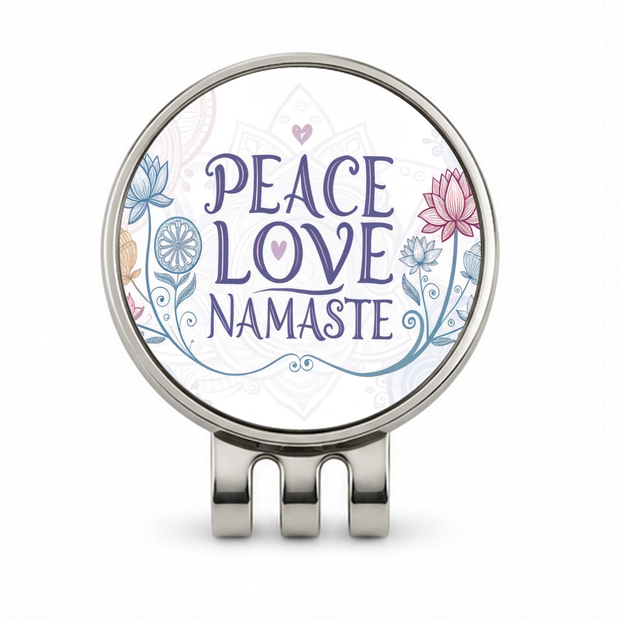 Peace Love Namaste Floral Golf Hat Clip with Ball Marker