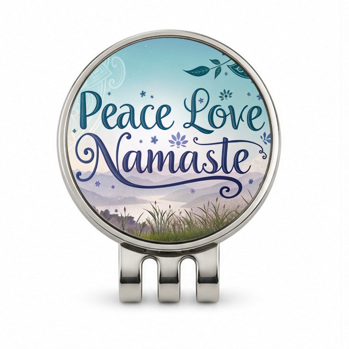 Peace Love Namaste Inspirational Golf Hat Clip with Ball Marker