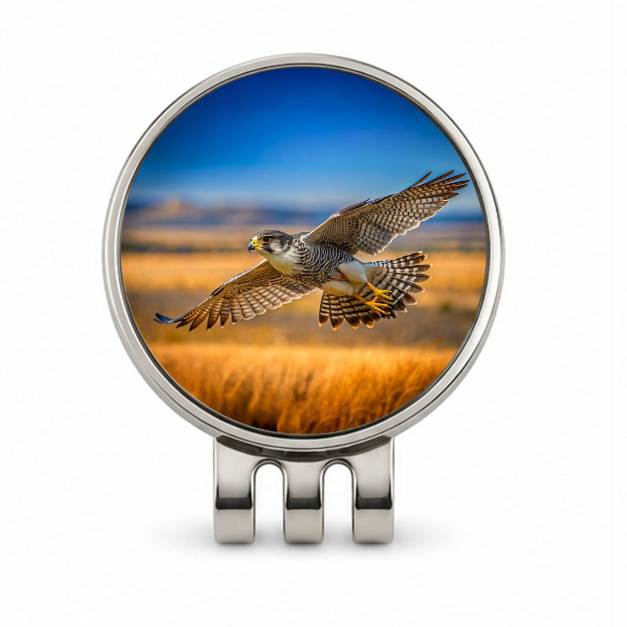 Prairie Falcon Raptor in Flight Golf Hat Clip with Ball Marker