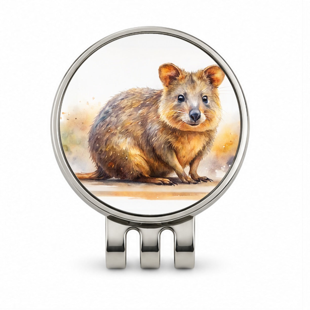 Quokka Watercolor Golf Hat Clip with Ball Marker