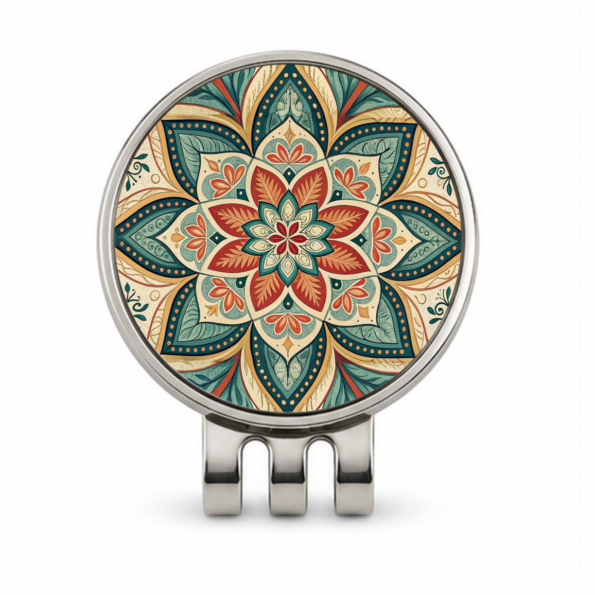 Symmetrical Artistic Flower Floral Pattern Golf Hat Clip with Ball Marker