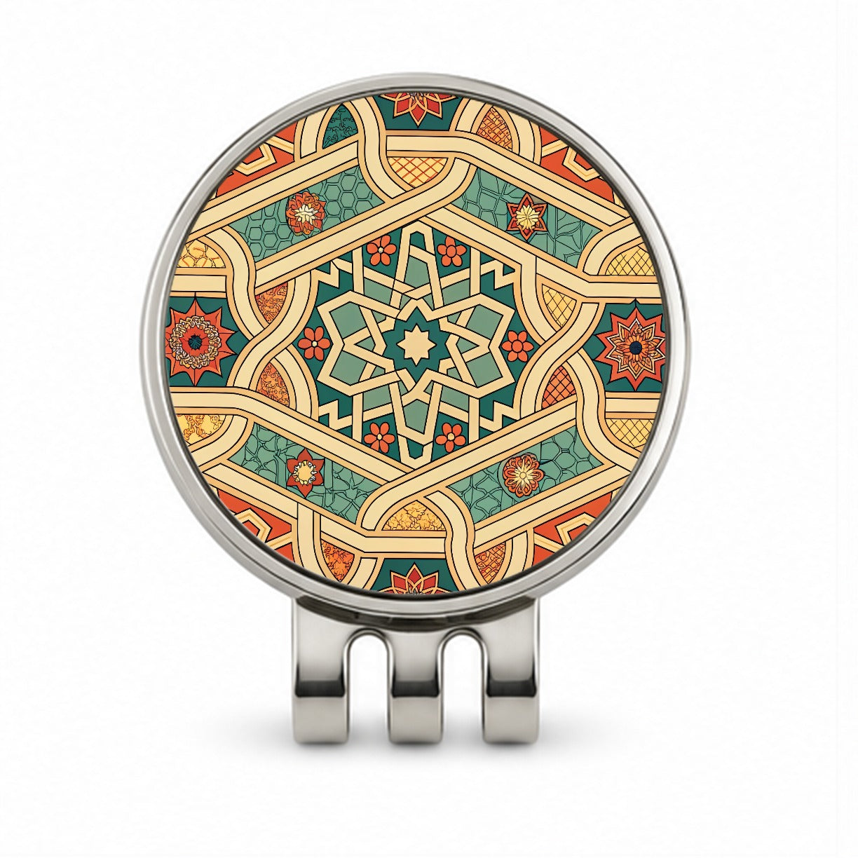 Tessellations Retro Geometric Pattern Golf Hat Clip with Ball Marker