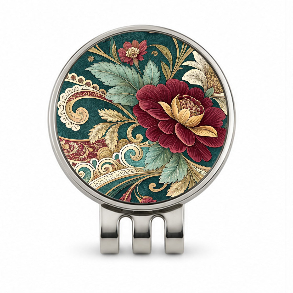Victorian Decorative Floral Pattern Golf Hat Clip with Ball Marker