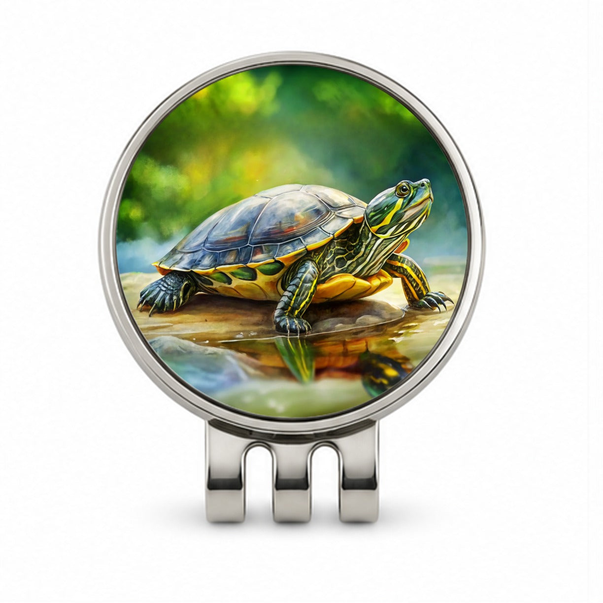 Yellow Bellied Slider Turtle Watercolor Golf Hat Clip with Ball Marker