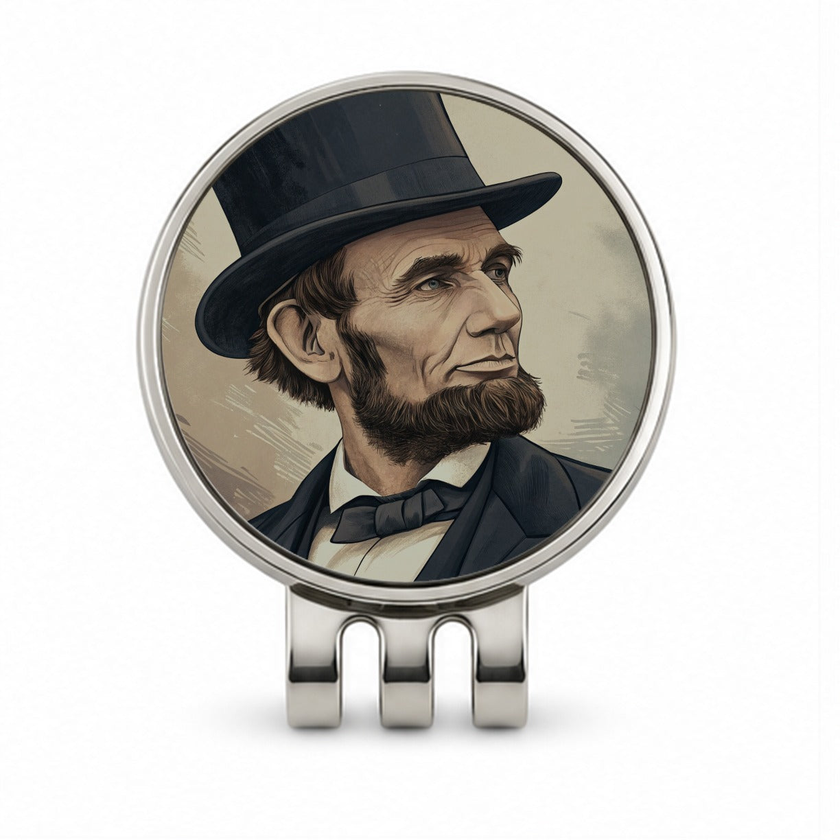 Abraham Lincoln Portrait Golf Hat Clip with Ball Marker
