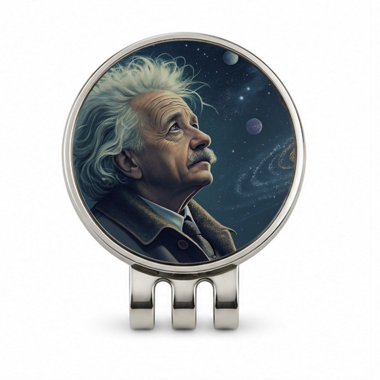 Albert Einstein Astronomy Golf Hat Clip with Ball Marker