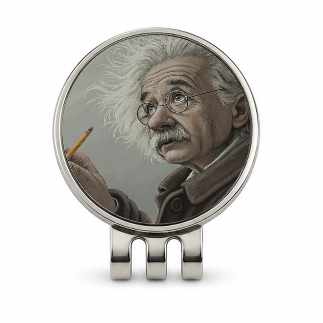 Albert Einstein Genius Portrait Golf Hat Clip with Ball Marker