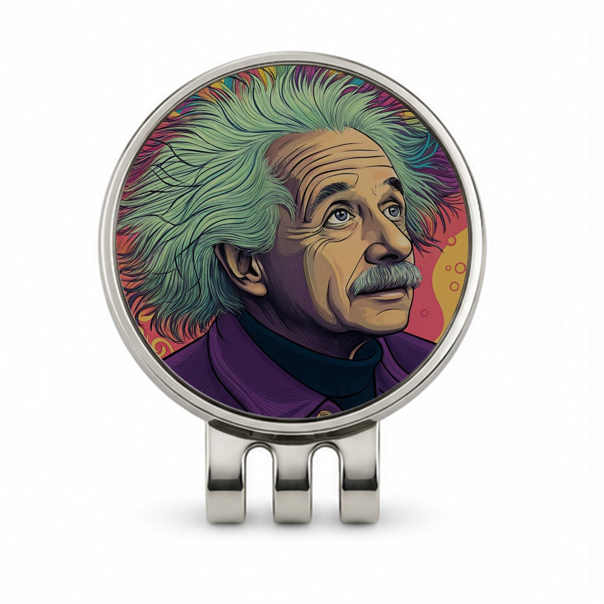 Albert Einstein Psychedelic Golf Hat Clip with Ball Marker