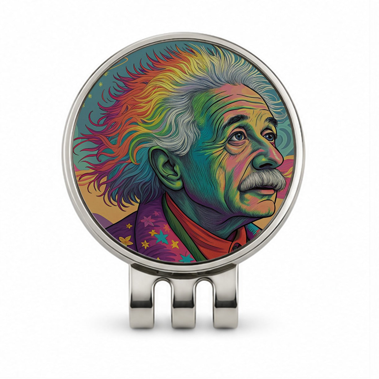 Albert Einstein Rainbow Energy Golf Hat Clip with Ball Marker