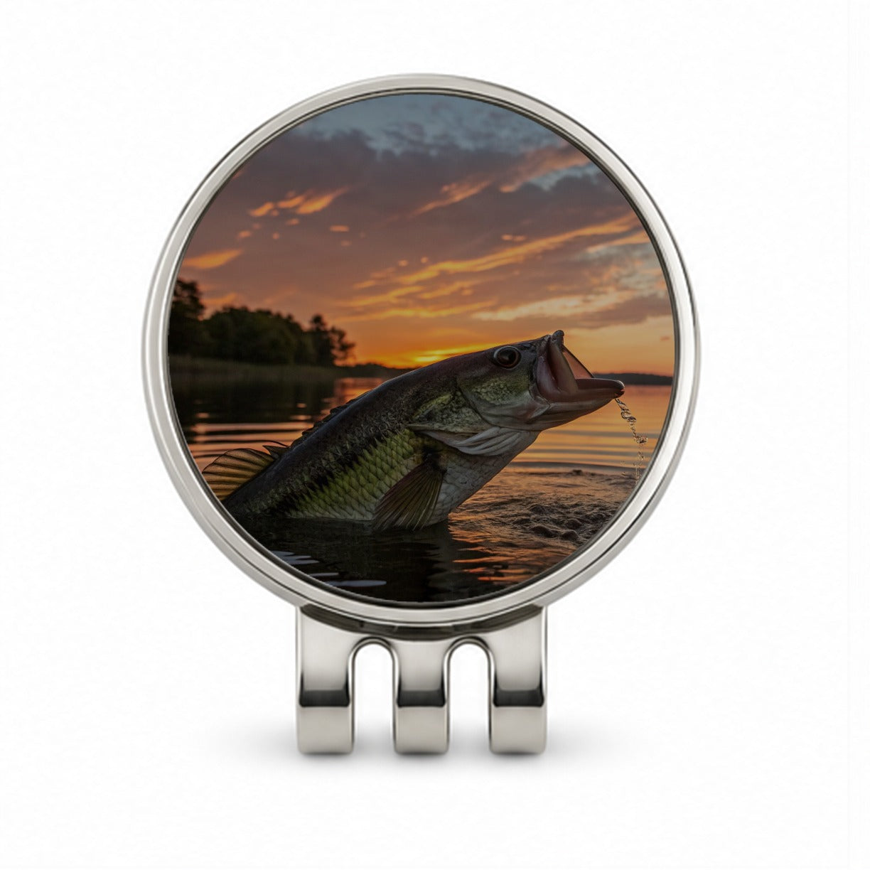 Bass Fish Fishing Sunset Golf Hat Clip with Ball Marker