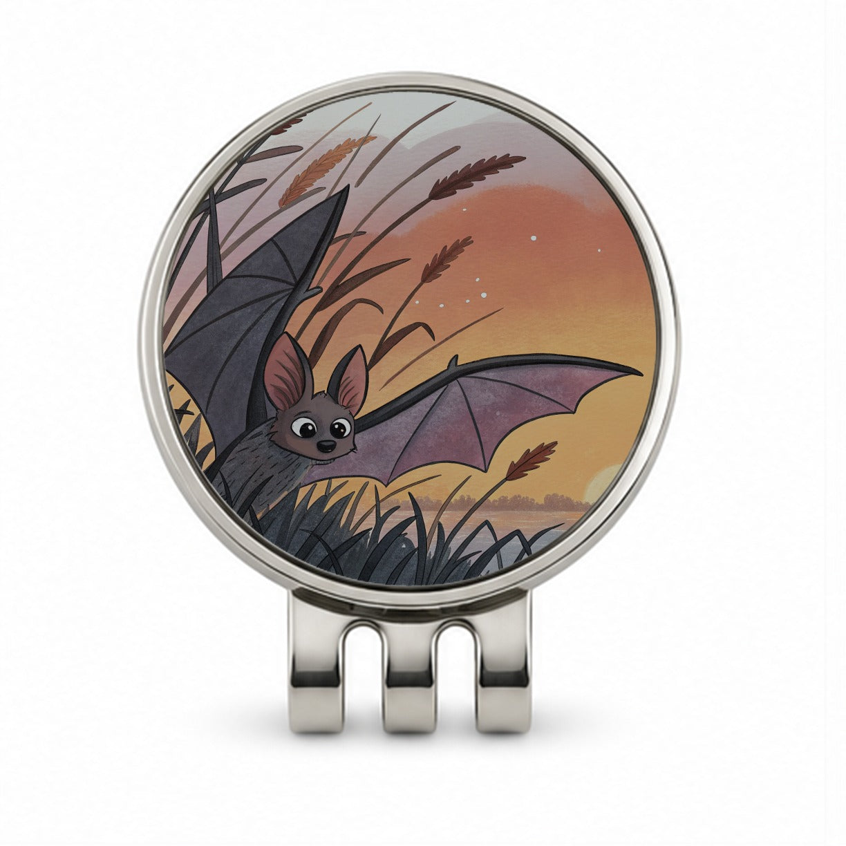 Bat Wildlife At Sunset Golf Hat Clip with Ball Marker