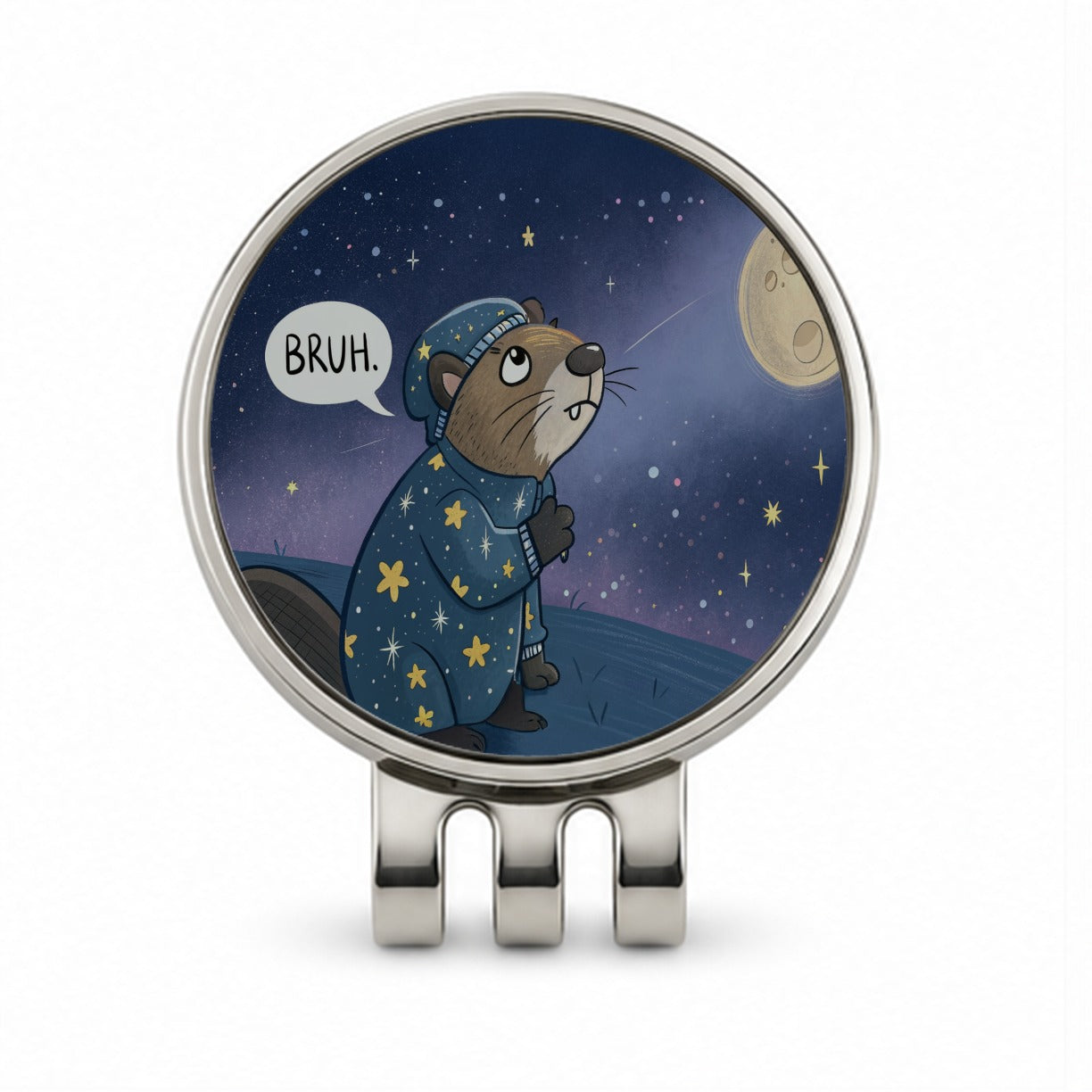 Beaver Saying Bruh Funny Pajamas Golf Hat Clip with Ball Marker