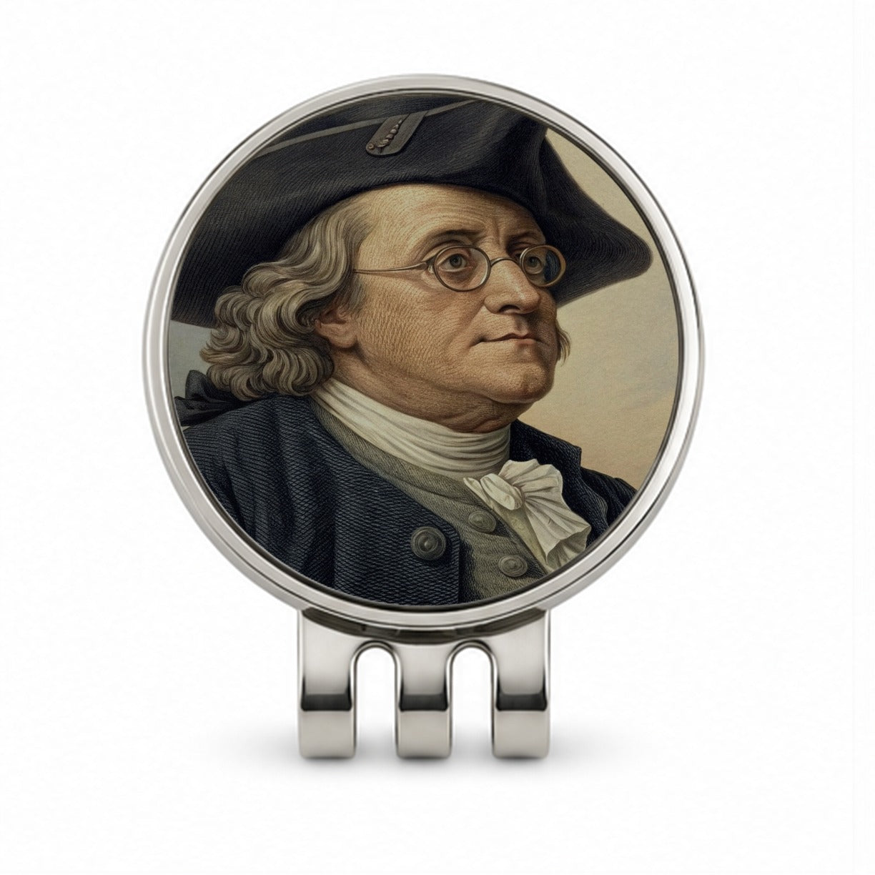 Benjamin Franklin Inventor Golf Hat Clip with Ball Marker