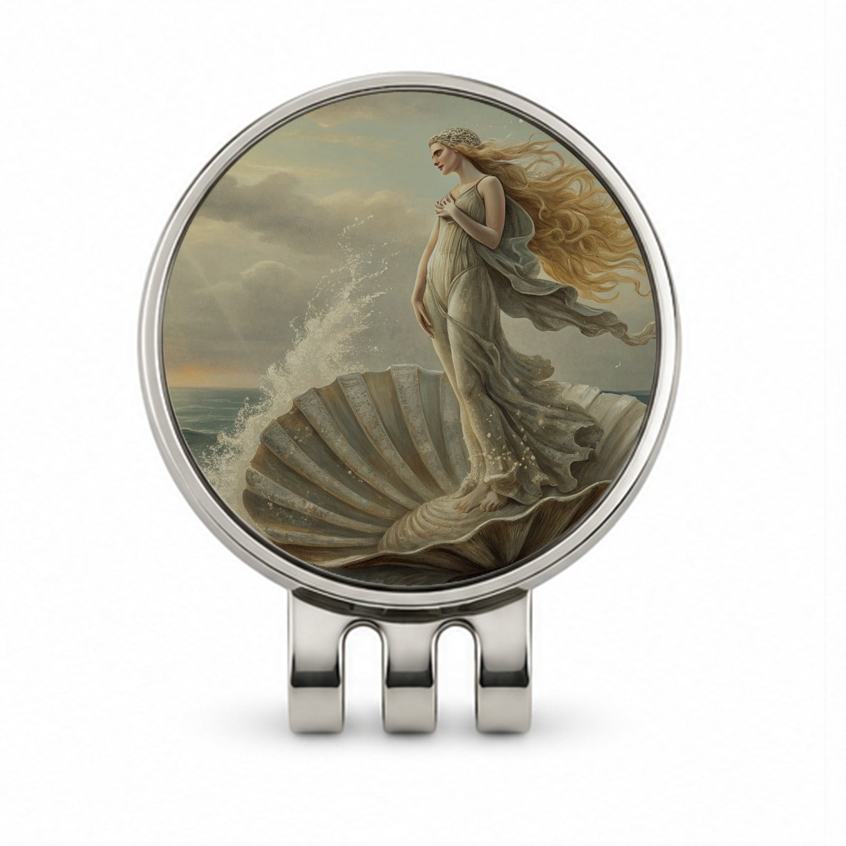 Birth of Venus Inspired Golf Hat Clip with Ball Marker