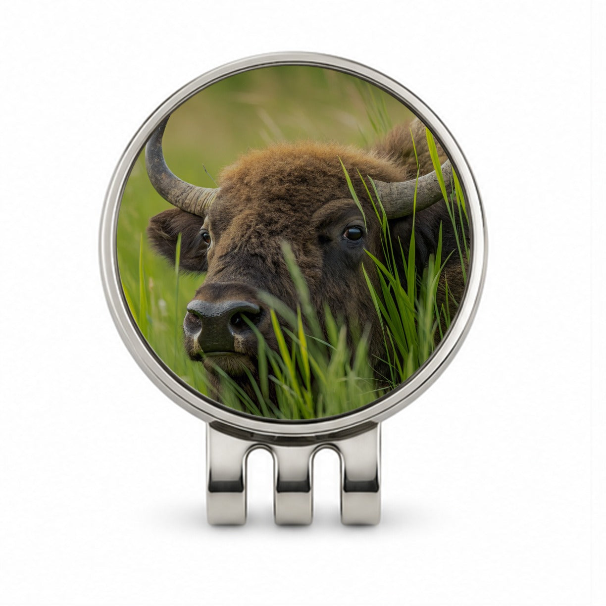 Bison Grassland Wildlife Scene Golf Hat Clip with Ball Marker