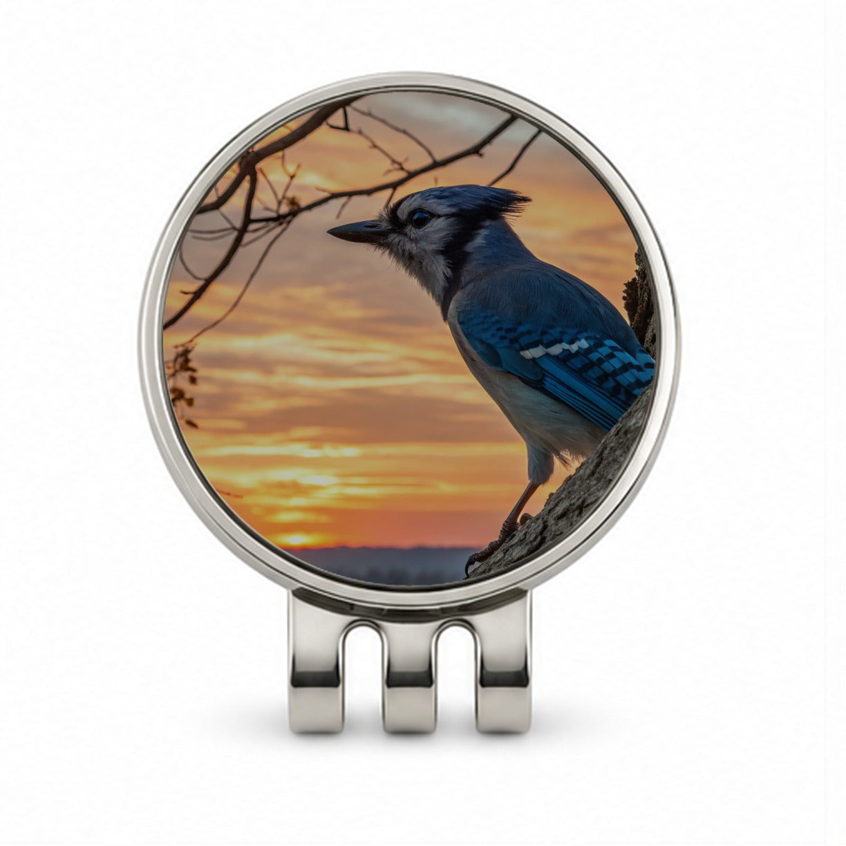 Blue Jay At Sunset Golf Hat Clip with Ball Marker