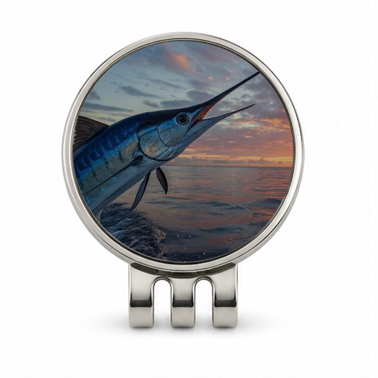 Blue Marlin Fishing Sunset Golf Hat Clip with Ball Marker