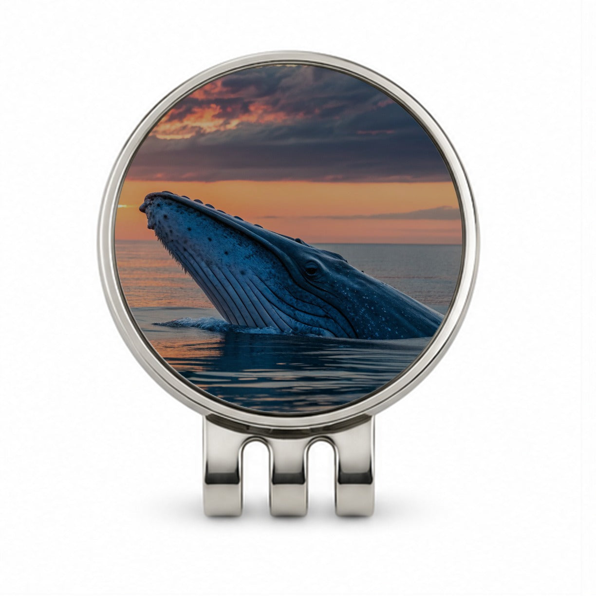 Blue Whale Ocean Sunset Golf Hat Clip with Ball Marker