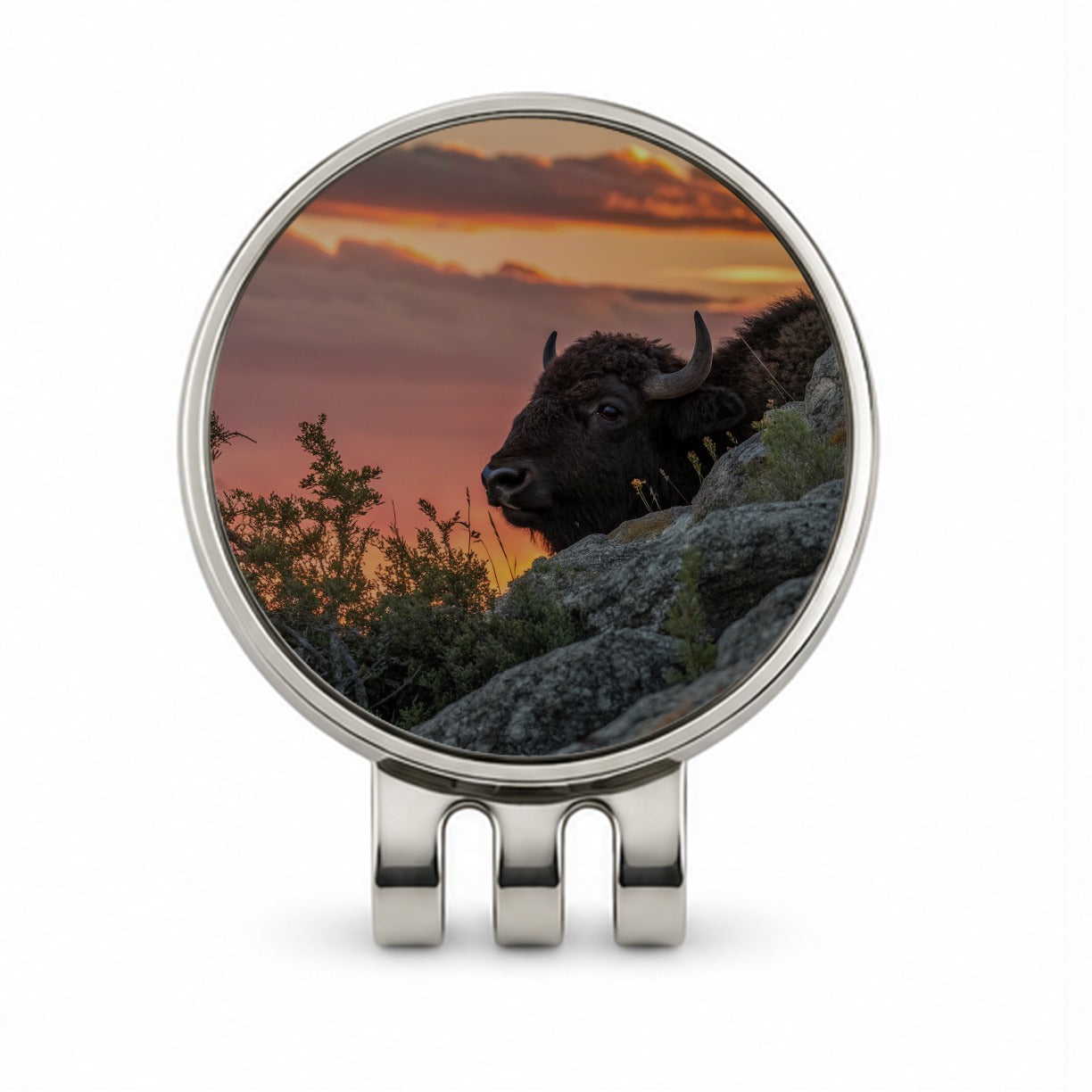 Buffalo At Sunset Golf Hat Clip with Ball Marker
