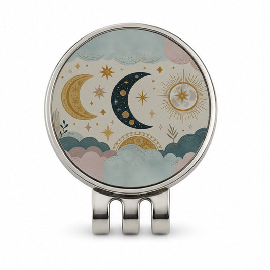 Celestial Moon Collage Golf Hat Clip with Ball Marker