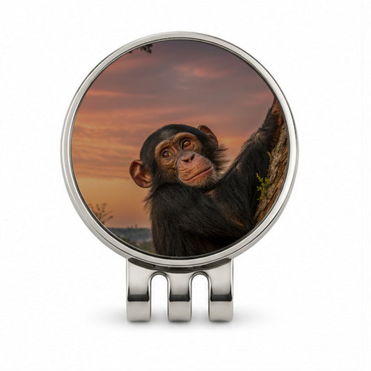 Chimpanzee Ape At Sunset Golf Hat Clip with Ball Marker
