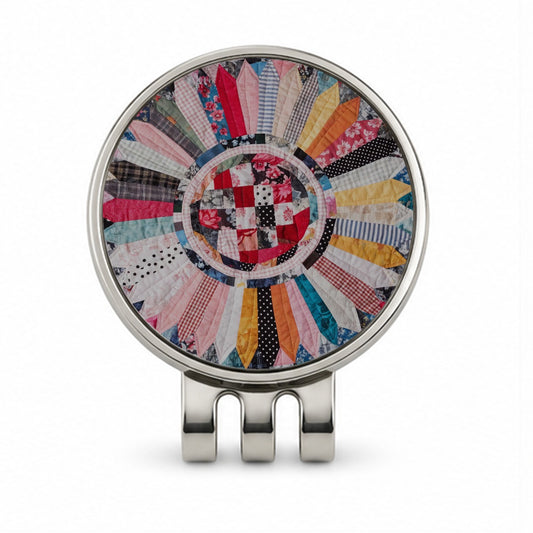 Circular Quilt Golf Hat Clip with Ball Marker