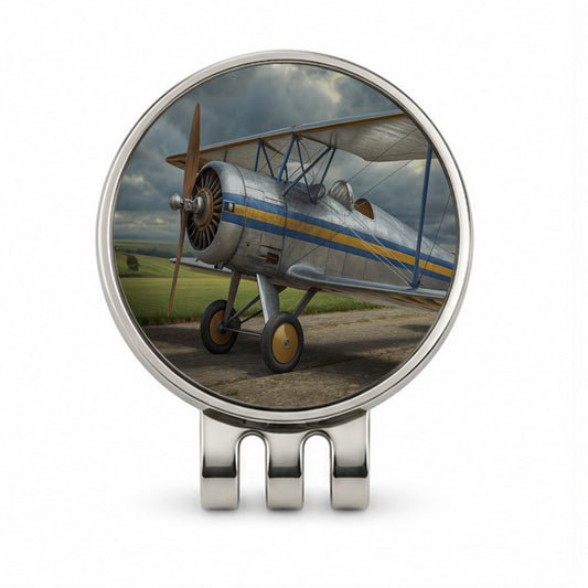 Classic Biplane Vintage Aircraft Golf Hat Clip with Ball Marker