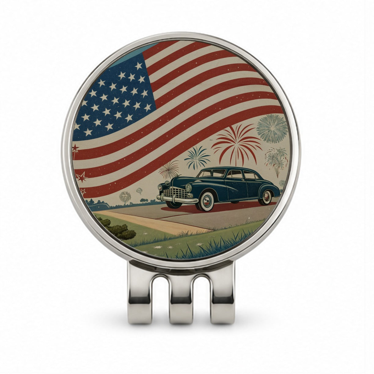 Classic USA Flag Celebration Patriotic Golf Hat Clip with Ball Marker