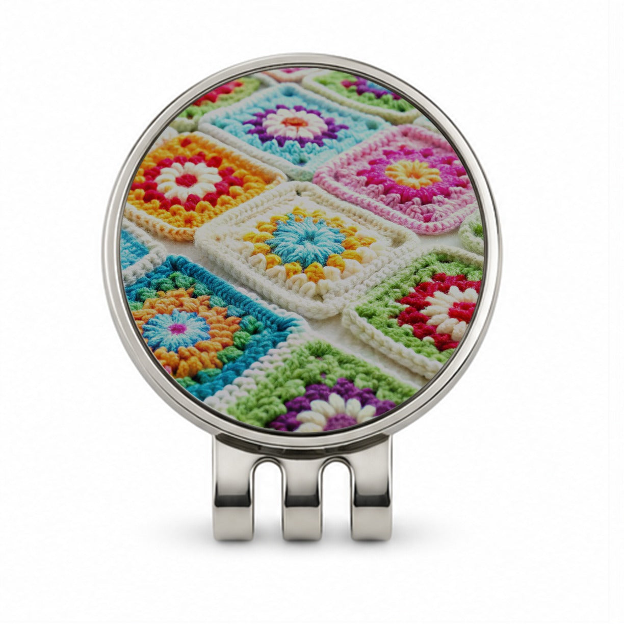 Colorful Crochet Granny Squares Golf Hat Clip with Ball Marker