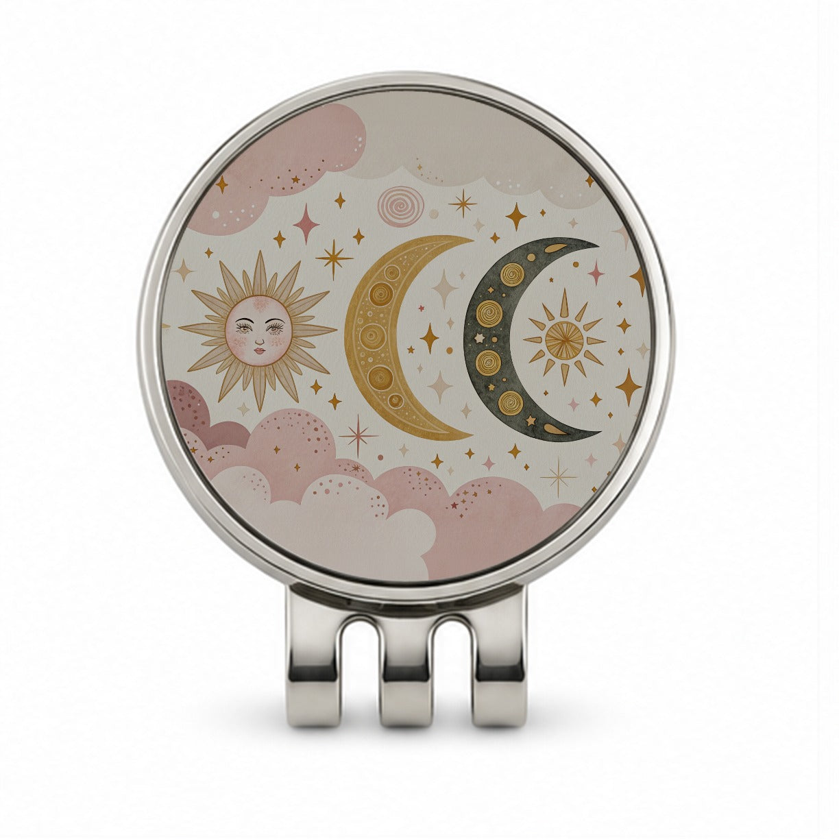 Dreamy Moon and Stars Golf Hat Clip with Ball Marker