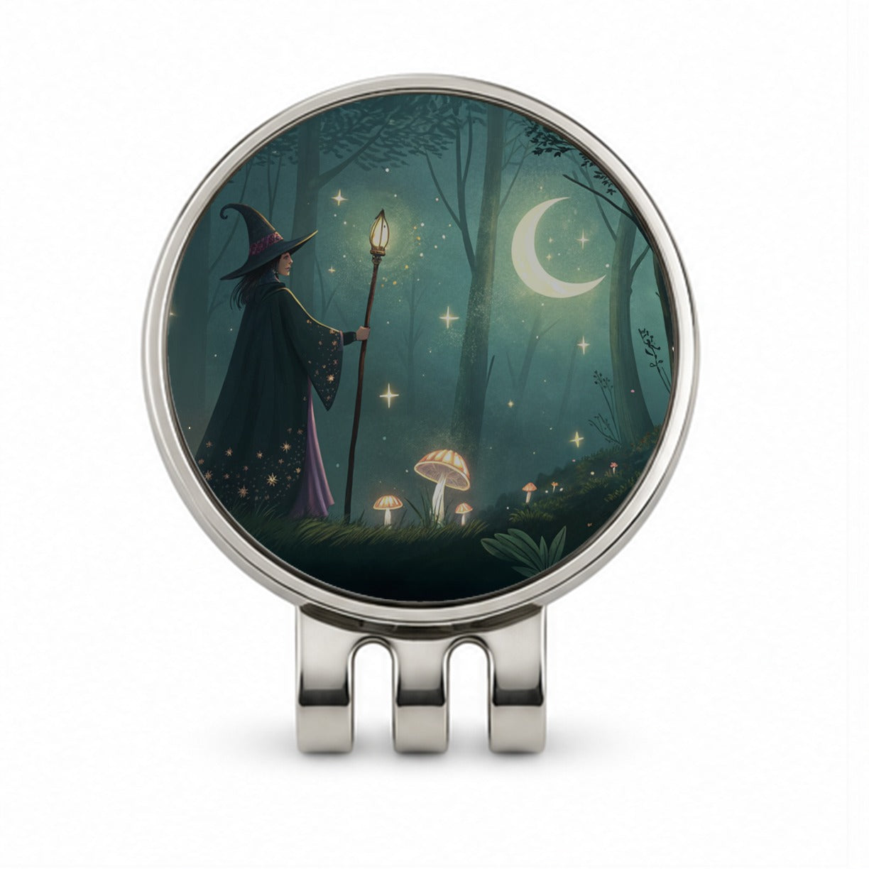 Enchanted Forest Witch Scene Golf Hat Clip with Ball Marker