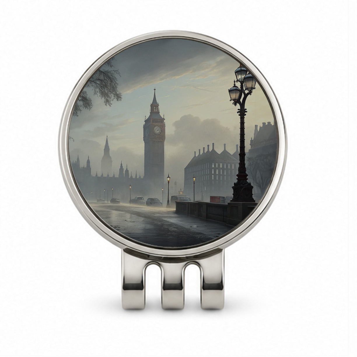 Foggy London England Cityscape Golf Hat Clip with Ball Marker